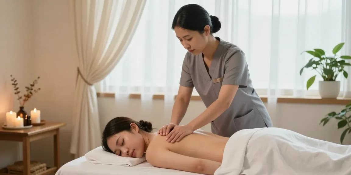 부천출장마사지 시술 중인 한국인 관리사와 편안하게 휴식을 취하는 고객 모습