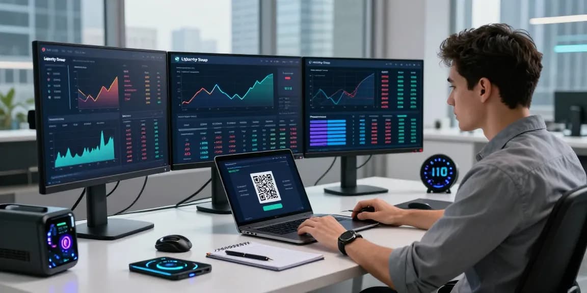 LibertySwap interface on multiple screens in a modern finance workspace highlighting cross-chain transactions.