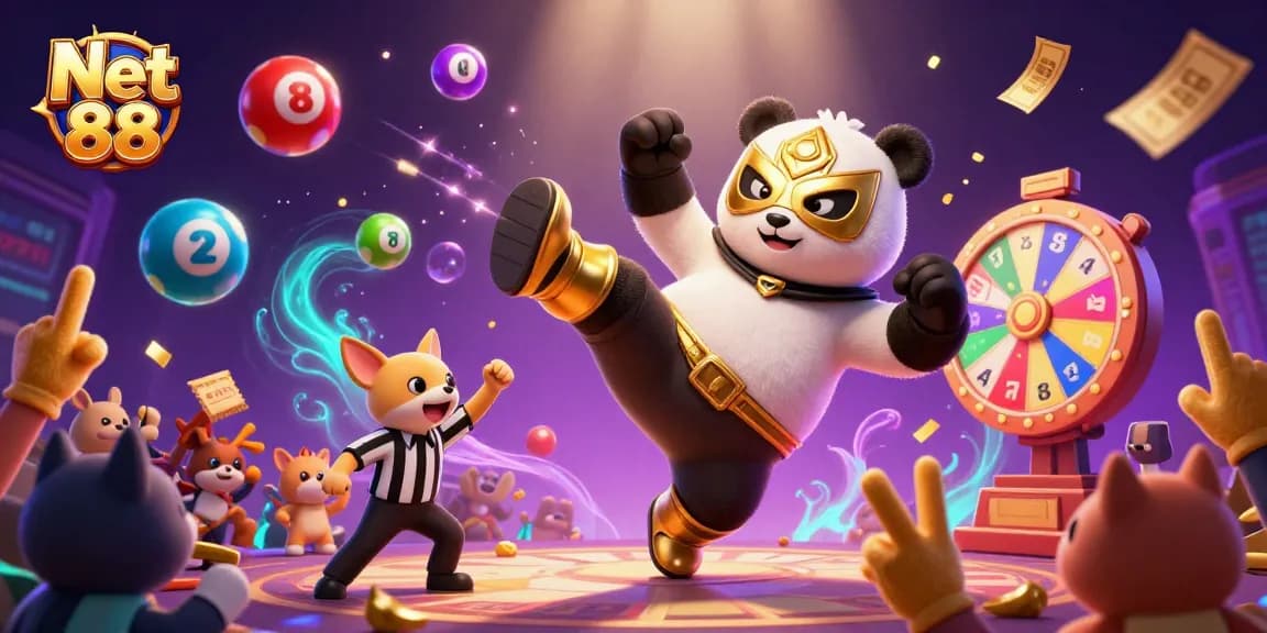Experience the excitement of Net 88 with lively characters, colorful lottery elements, and vibrant casino-themed visuals.