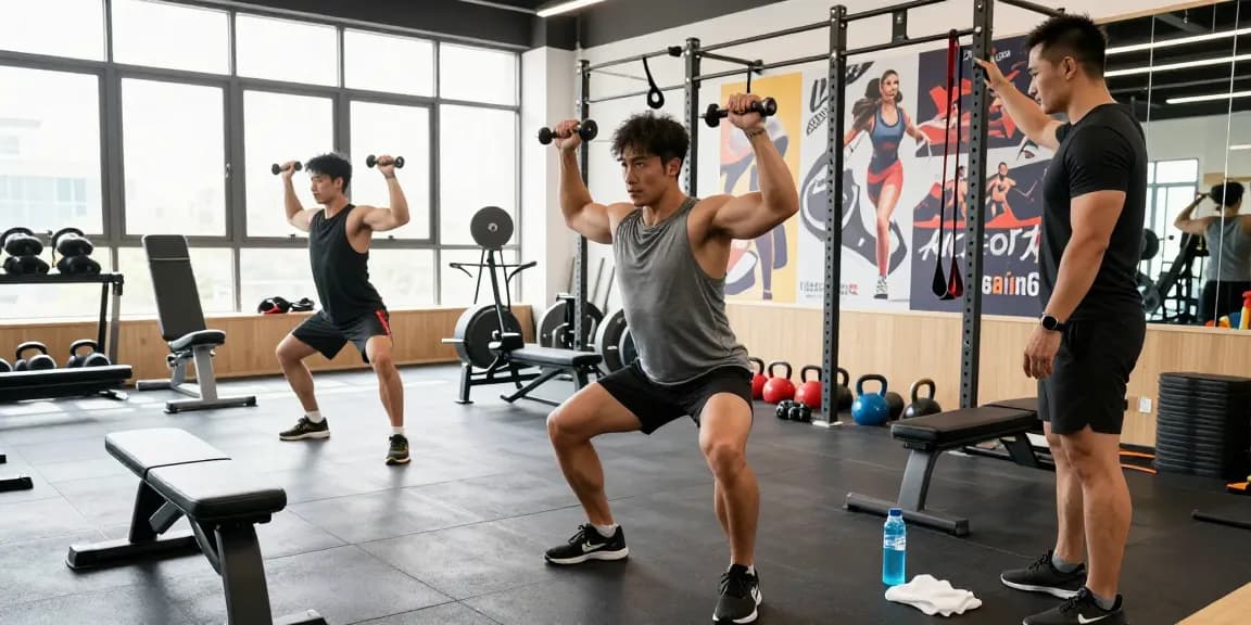 Astera Shop showcasing fitness training atmosphere with workout equipment and an athlete demonstrating proper form.