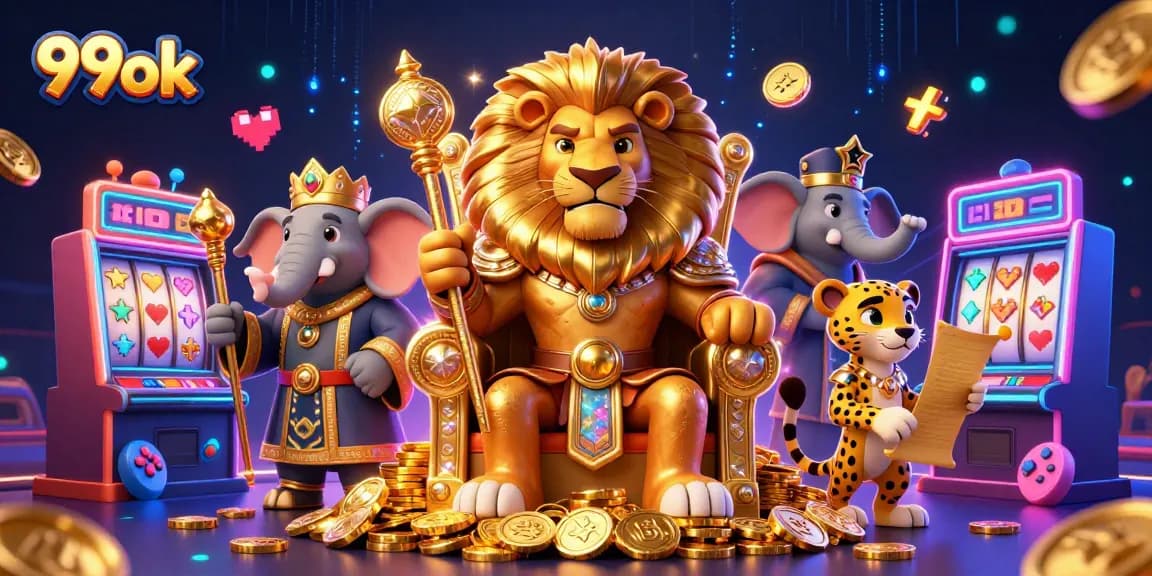 Experience thrilling gameplay with the vibrant 99ok casino scene featuring a royal lion king.