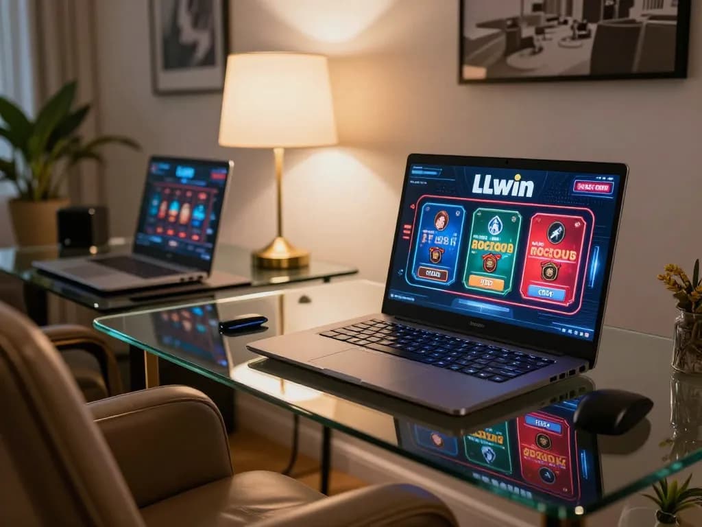 Engaging gameplay on LLwin com displayed on a laptop at a modern home gaming setup.