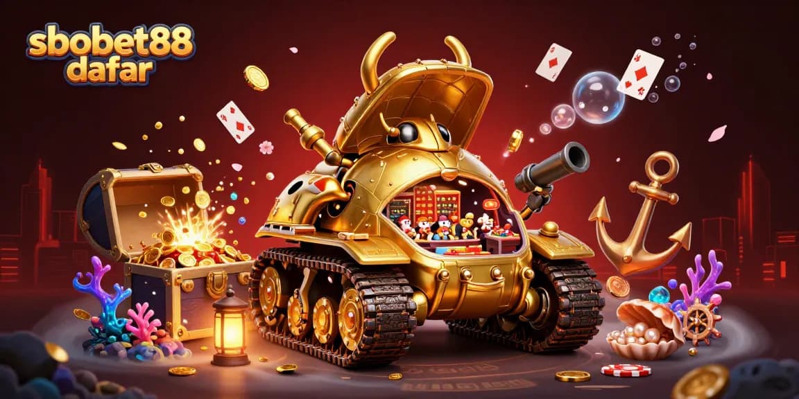 Engage in thrilling sbobet88 daftar action with a golden beetle tank revealing a vibrant casino scene.