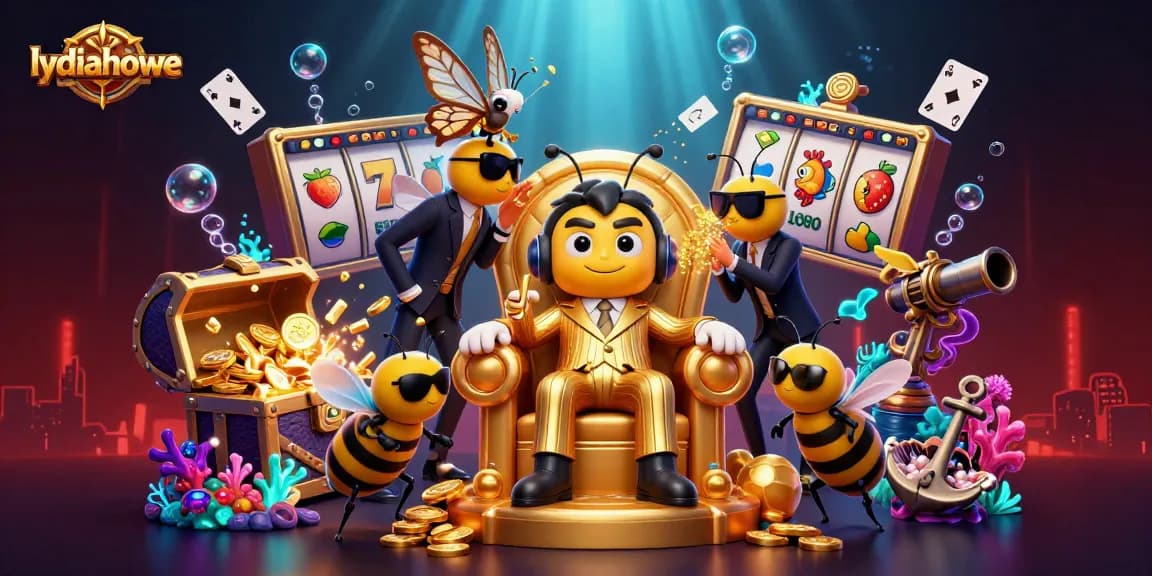Lydiahowe showcases an exciting slots scene featuring a bumblebee mob boss and vibrant elements.