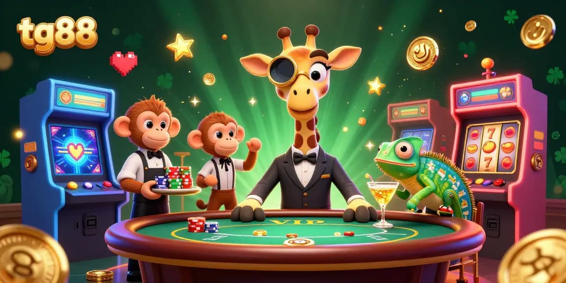 Experience tg88 through a vibrant and dynamic casino scene featuring animated characters and exciting gaming elements.
