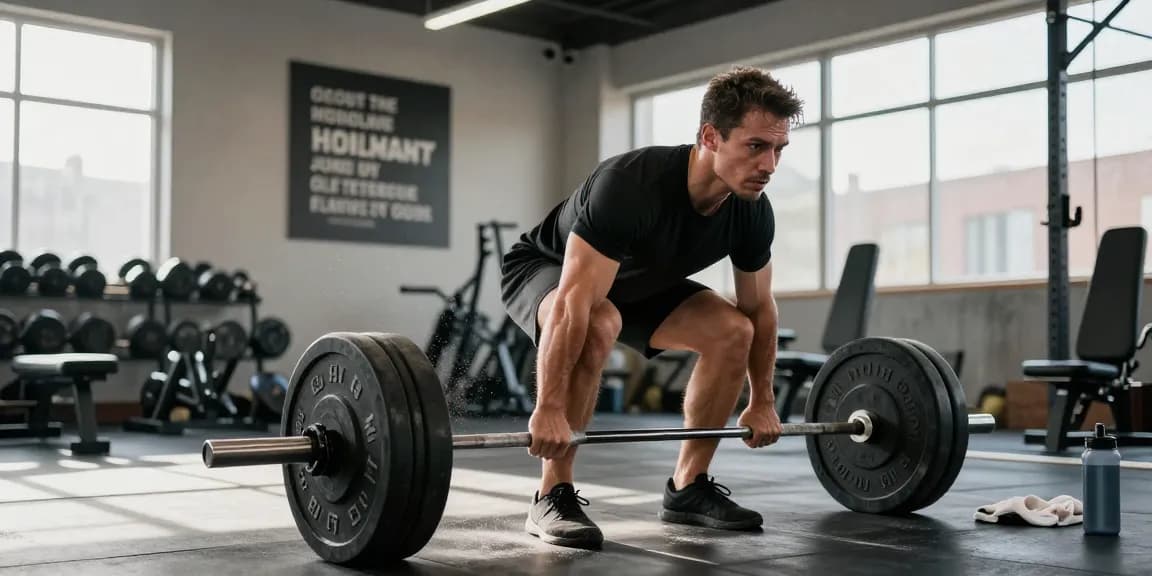 Anabolika Shop Deutschland - Athletischer Mann hebt Gewichte in einem hellen Fitnessstudio und zeigt Engagement für Fitness und Bodybuilding.