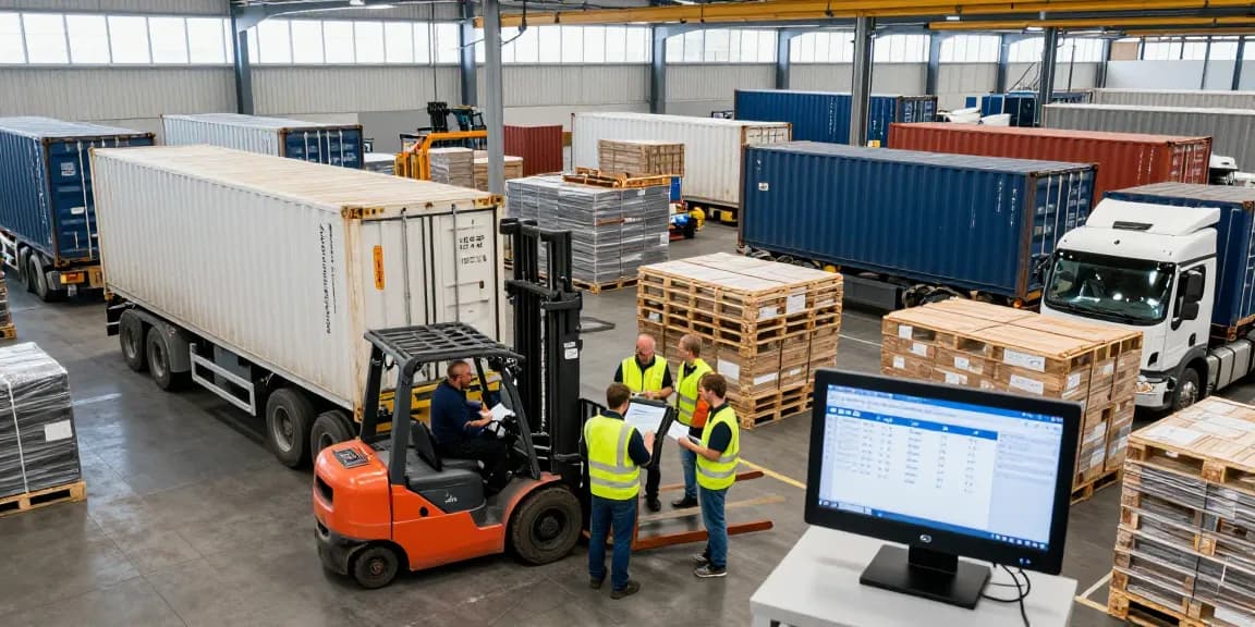 LKW Spedition Dortmund: Logistikszene mit Fahrern, die Fracht koordinieren