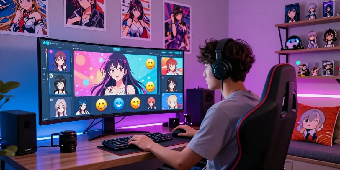 Engaging AI ecchi chat interaction with colorful anime characters and vibrant ambiance.