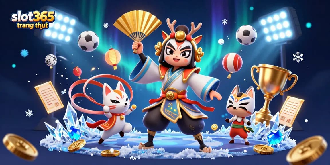 Win big on slot365 trang chủ with a vibrant 3D casino scene featuring kabuki characters and dynamic game elements.