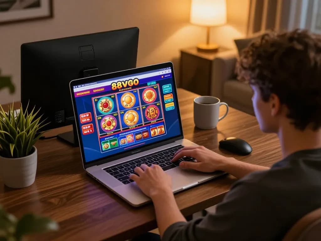 Engaging online gambling experience on 88vvgo with a player at home using a laptop.