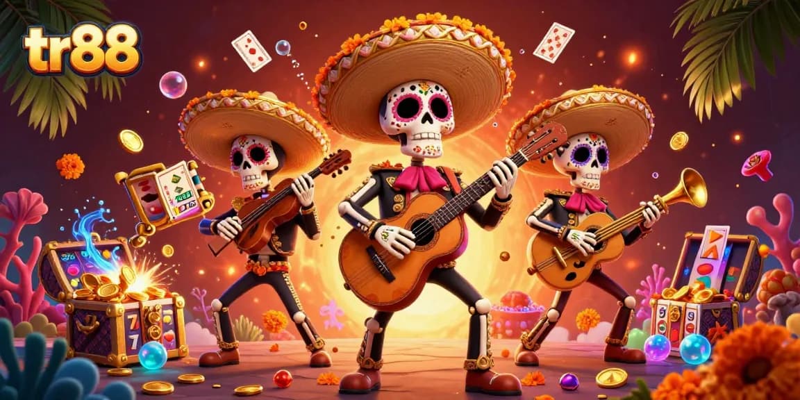 Experience vibrant action in the tr88 casino scene with mariachi skeletons and dynamic slot elements.