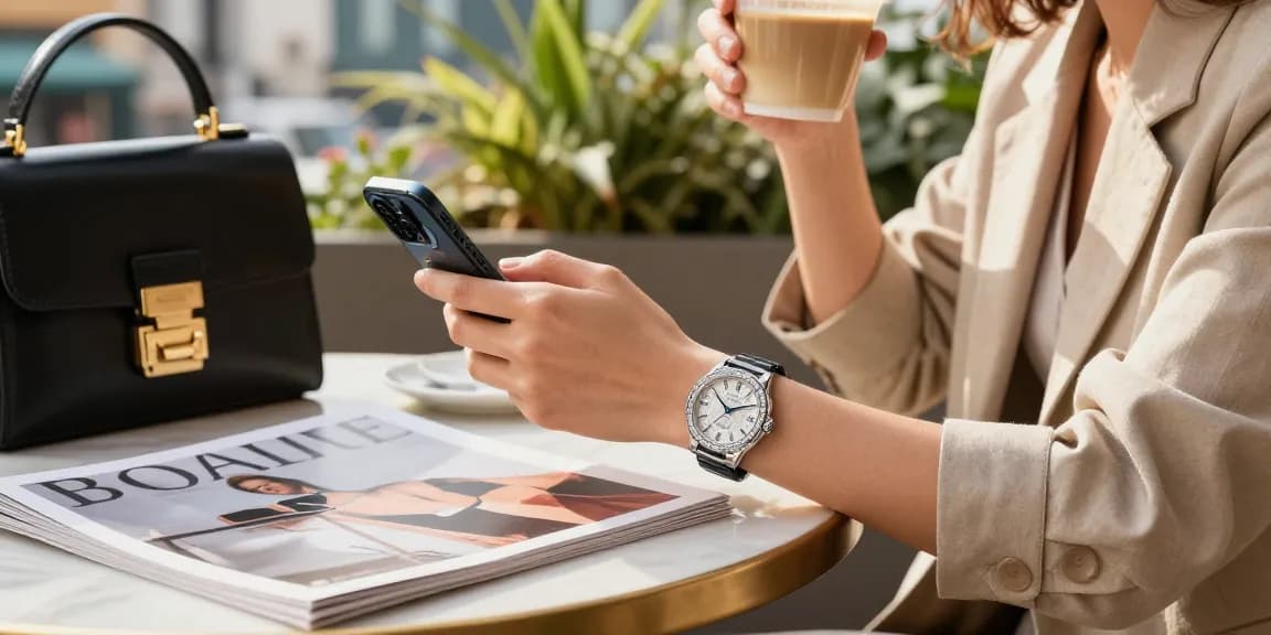 Showcase of replica watches in a stylish café setting emphasizing luxury and sophistication.