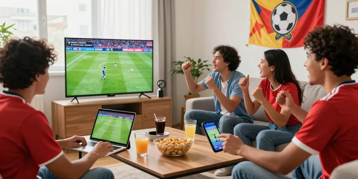 Fans enjoying football matches on Multicanais streaming platform in HD quality at home.
