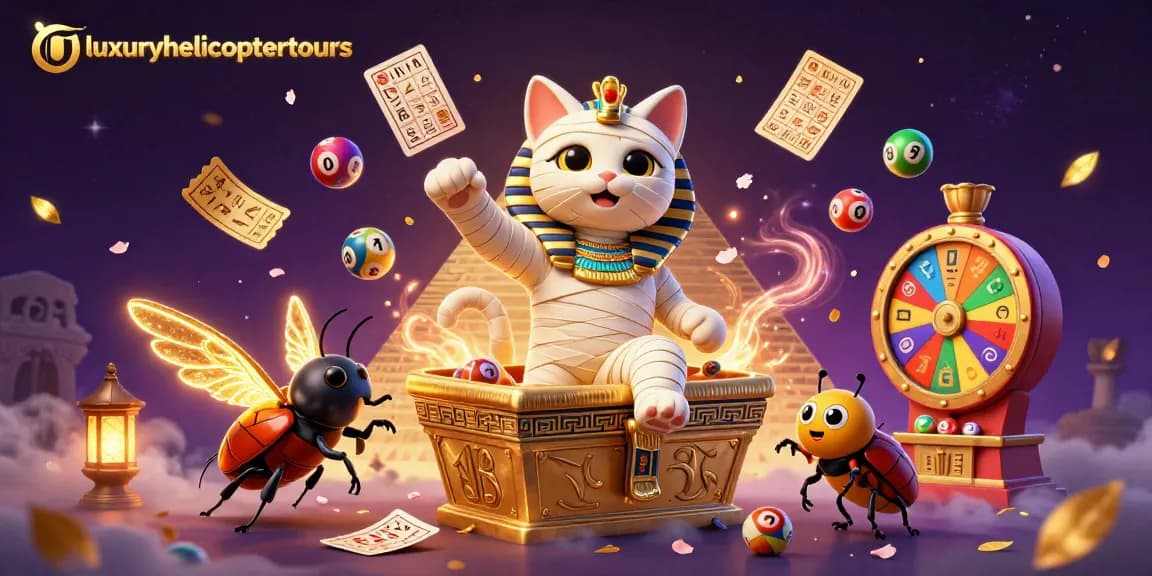 Engage in luxuryhelicoptertours with thrilling lottery balls, the mummy cat, and unique casino elements.