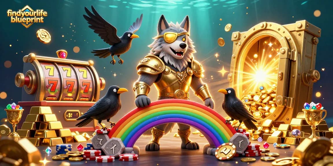 Experience the excitement of findyourlifeblueprint in a dynamic casino-themed 3D illustration packed with winning elements.