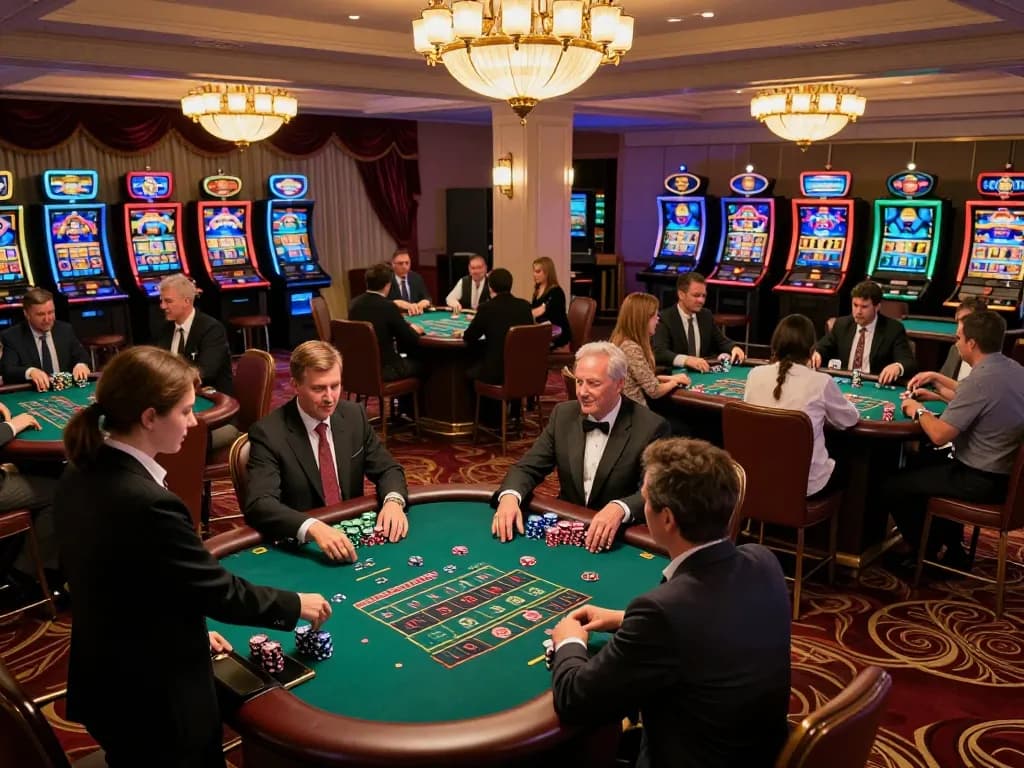 Players engage in strategic gameplay at b52 club's blackjack table, illuminated by warm casino lighting.