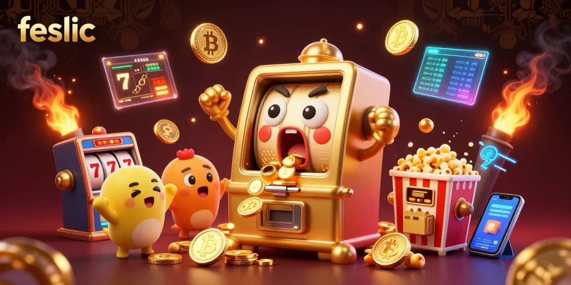 Spin to win with the feslic slot machine as it hits a jackpot amidst cheering baby machines!