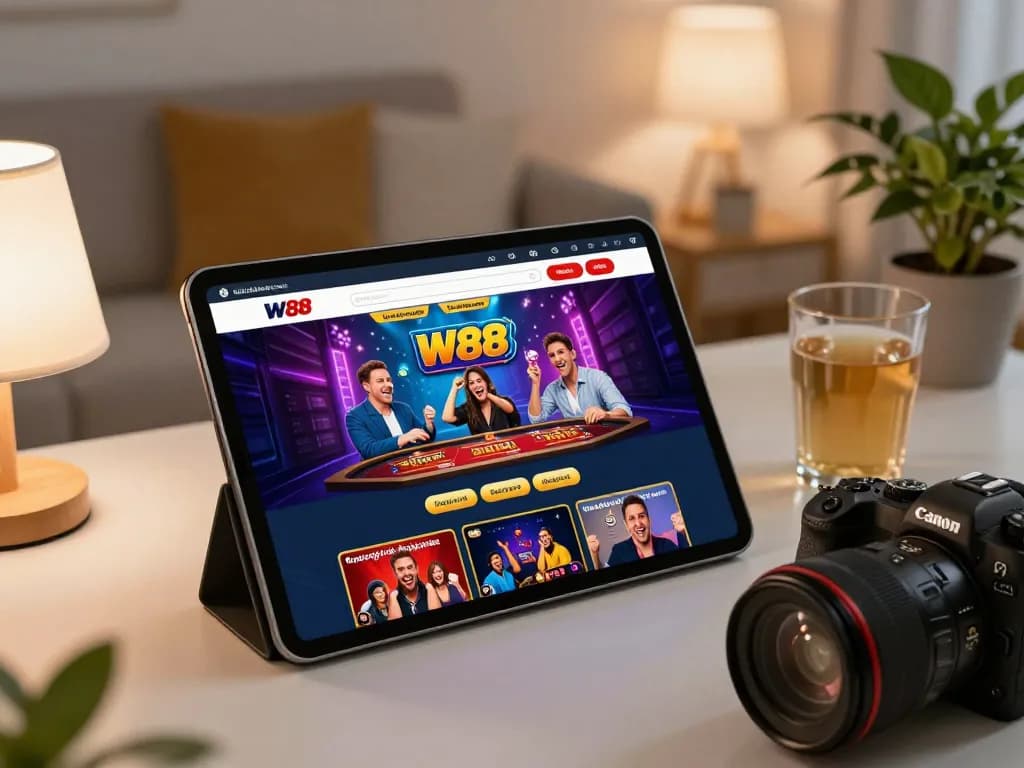 W88 mobile gaming experience on tablet with player engaging actively in an online casino
