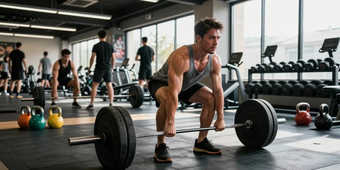 Anabolika Shop athlete lifting weights in a modern gym with bright sunlight, showcasing a commitment to muscle building and fitness.