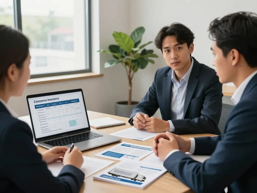 Consultation for a Truck Insurance quote, showcasing insurance options and personalized service in a modern office.