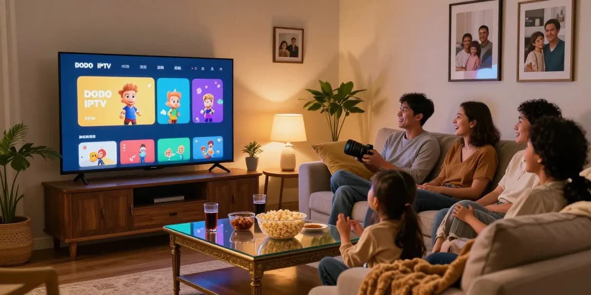 Enjoy family movie night with DODO IPTV subscription in cozy living room.