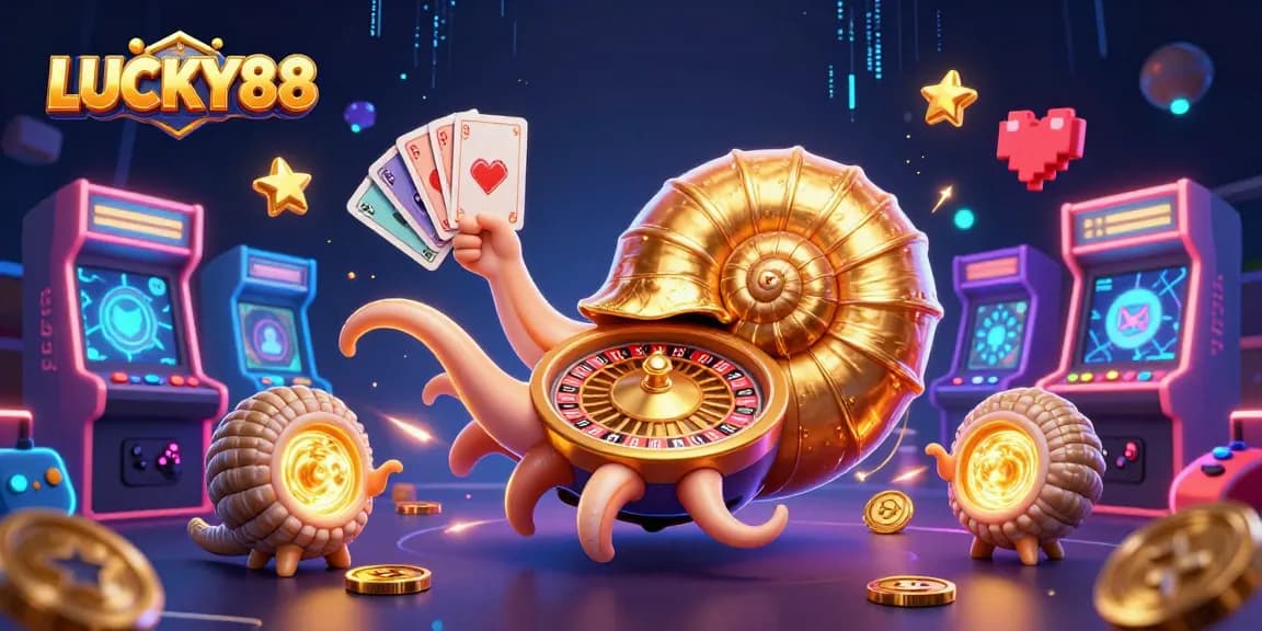 Spin to win with LUCKY88 in this vibrant casino-themed illustration featuring a unique nautilus!