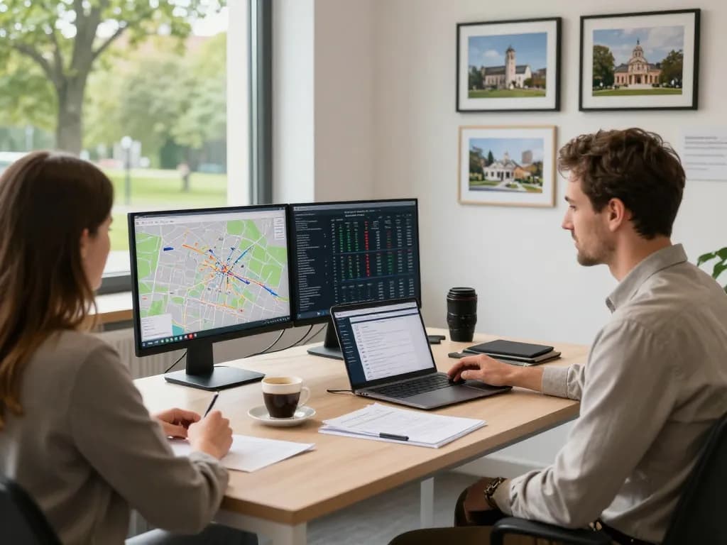 Immobilienmakler, der fachkundige Beratung in Frankfurt Ginnheim bietet, Immobilienmakler Frankfurt Ginnheim, einladende Büroumgebung.