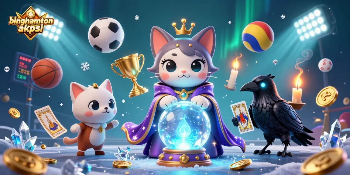 Binghamtonakpsi explores mystical gambling themes with a vibrant illustration of fortune tellers and symbols.