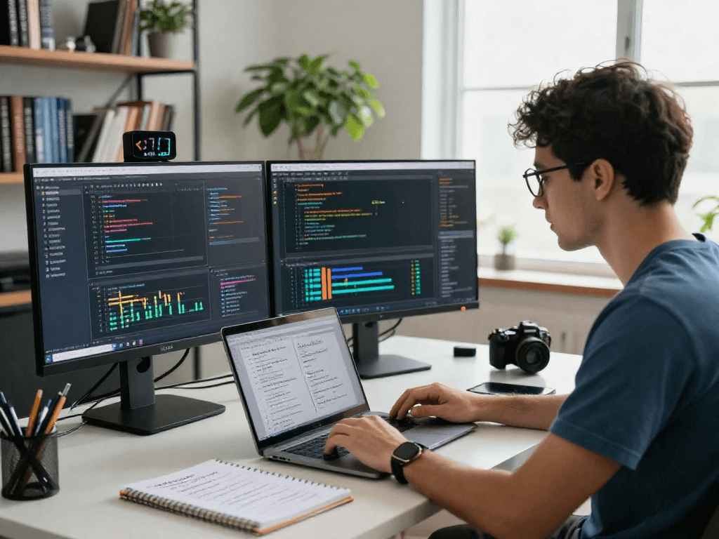 Real-time forex data analytics setup using offshore CNY forex API in a modern workspace.