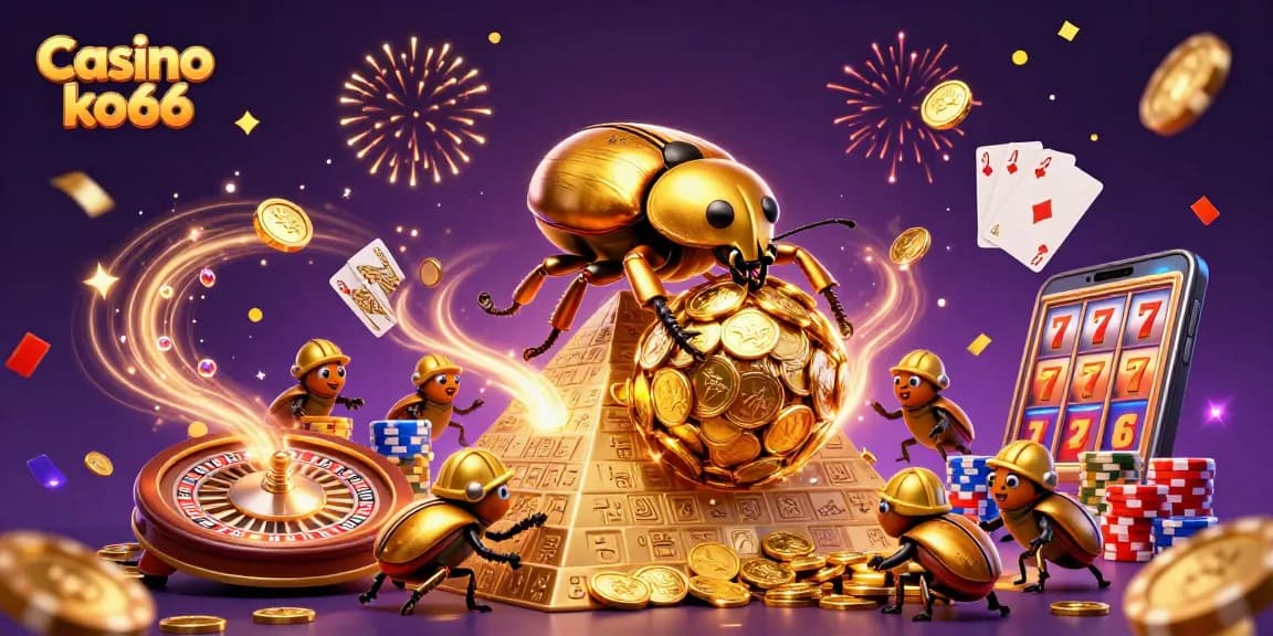 Engage with the dynamic Casino ko66 experience, featuring playful beetles and dazzling coins.