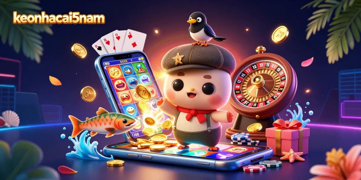 Exciting scene of keonhacai5nam featuring 3D baby Nessie and game elements for gambling fun.