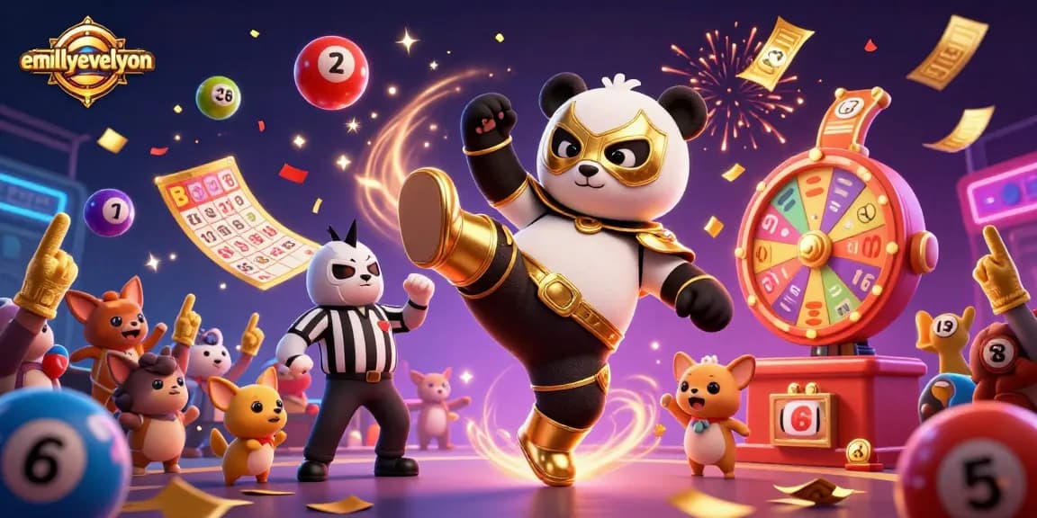 Emillyevelyn enchants with dynamic casino action featuring a panda wrestler and lively elements.