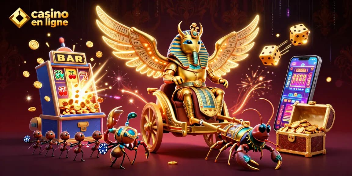 Illustration détaillée d'un scarabée doré symbolisant le casino en ligne.