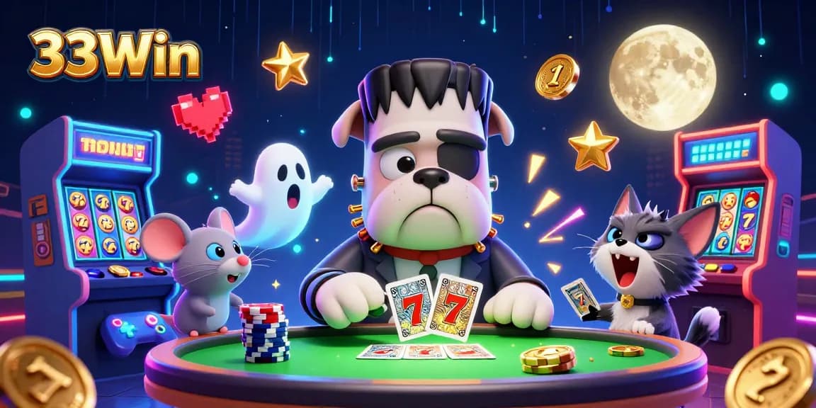 Engage in exciting gameplay with 33Win featuring a vibrant casino scene with unique characters.