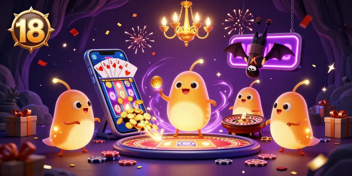 Experience the excitement with keonhacai 18 as glowing creatures illuminate a lively cave casino.
