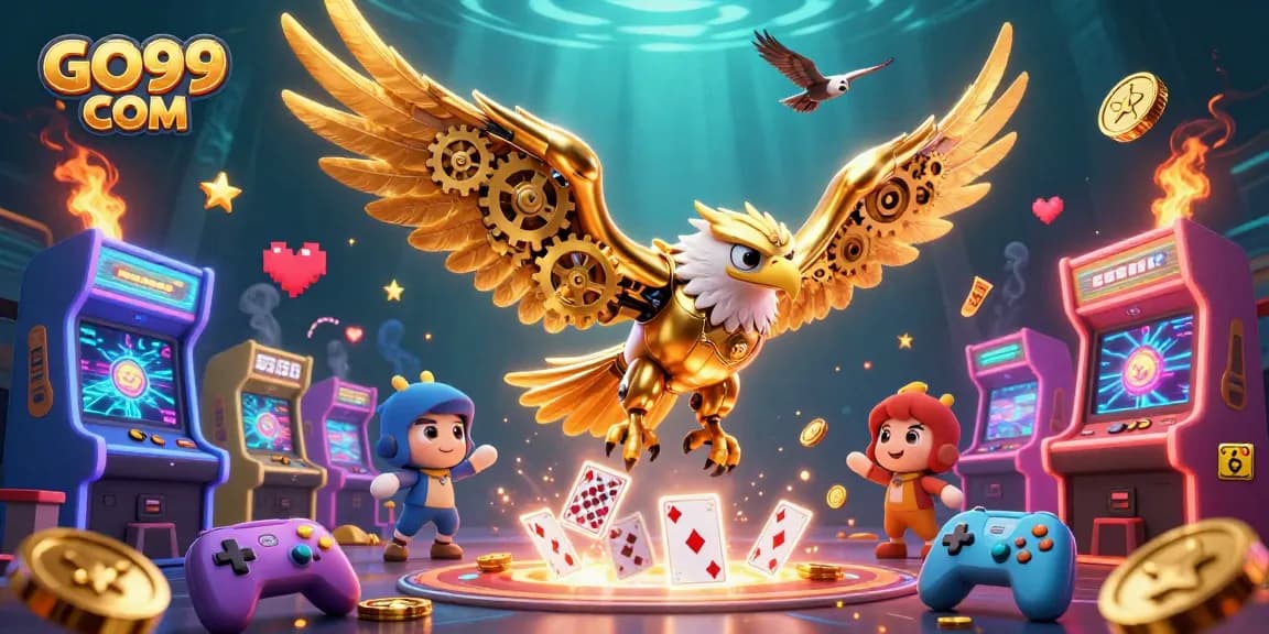 Engage with GO99 COM's thrilling games as the golden eagle dives through vibrant cards.