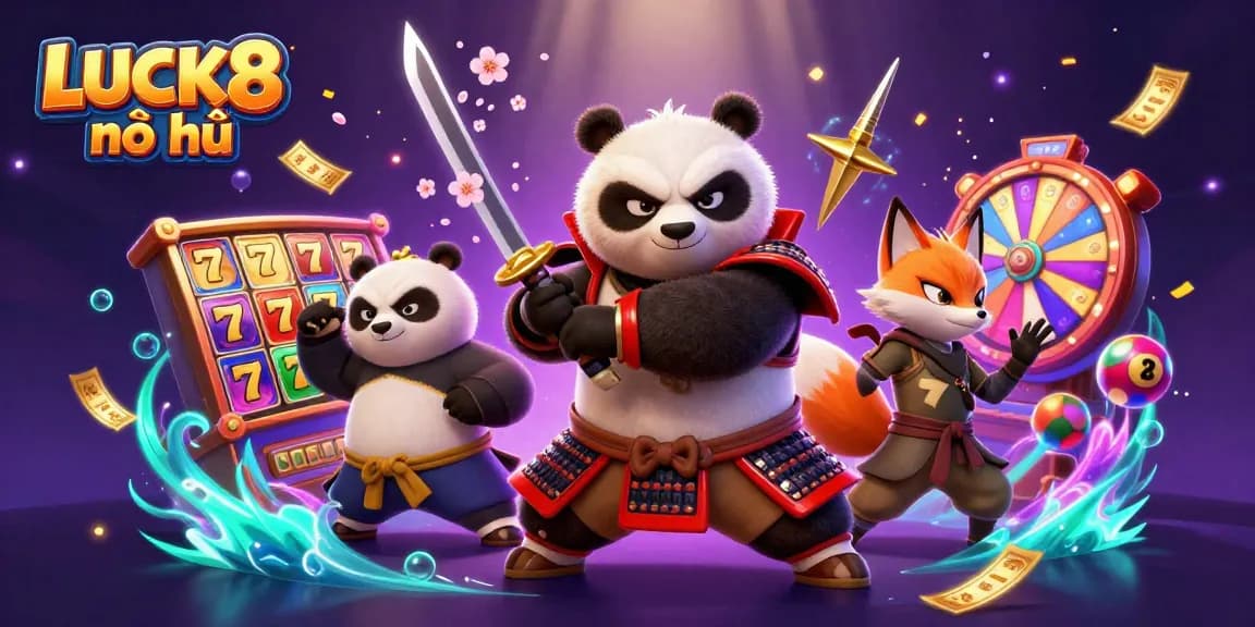 Experience the excitement of LUCK8 nổ hũ with vibrant slot reels and magical characters.