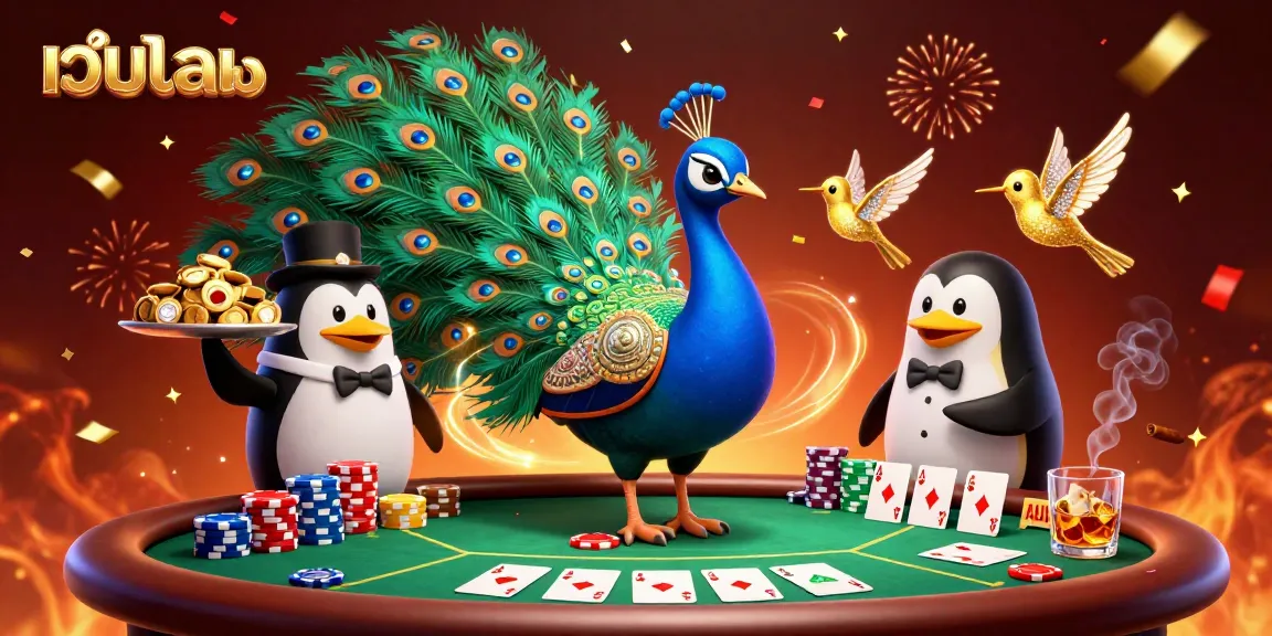 Place bets on เว็บบอล with an elegant peacock, a penguin butler, and a hummingbird