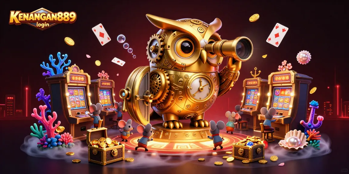Experience the excitement of KENANGAN889 login with this rich 3D illustration showcasing vibrant casino elements.