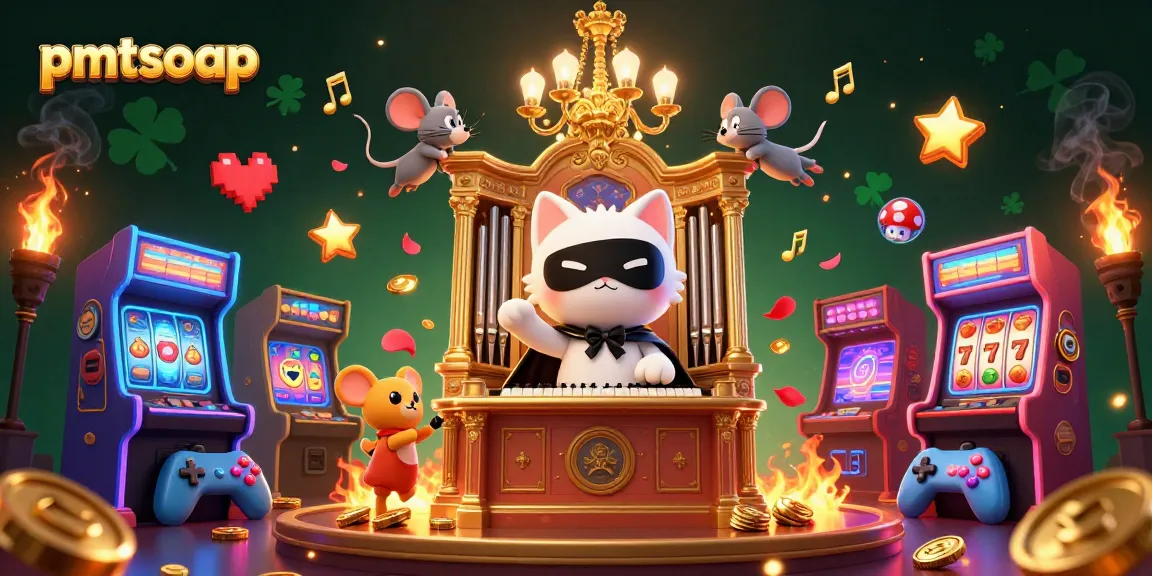 Enjoy thrilling gaming excitement with pmtsoap as cartoon characters navigate a vibrant casino landscape.