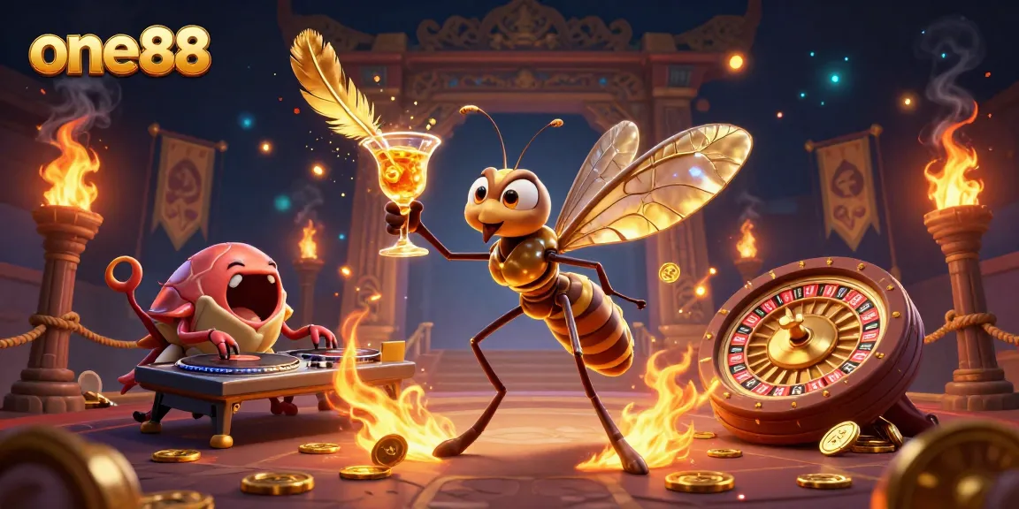 Experience one88’s vibrant casino atmosphere with a whimsical frozen mosquito mascot and fossil DJ.