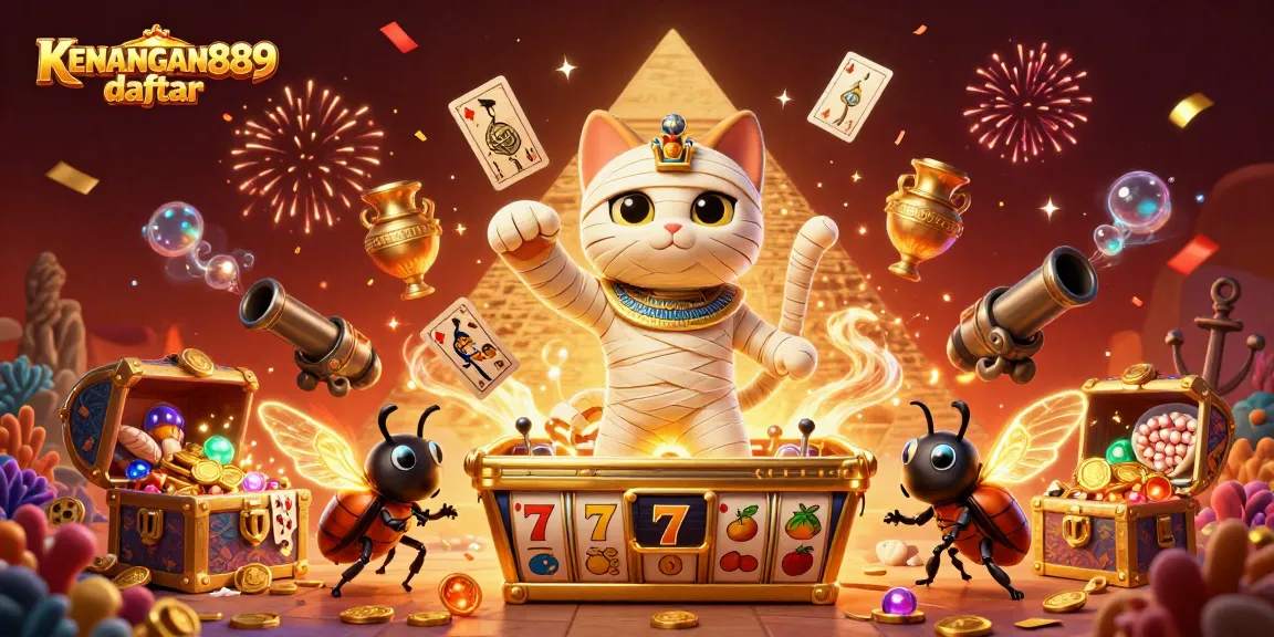 CHASE jackpots on KENANGAN889 daftar with thrilling Egyptian mummy cat in a rich casino scene.