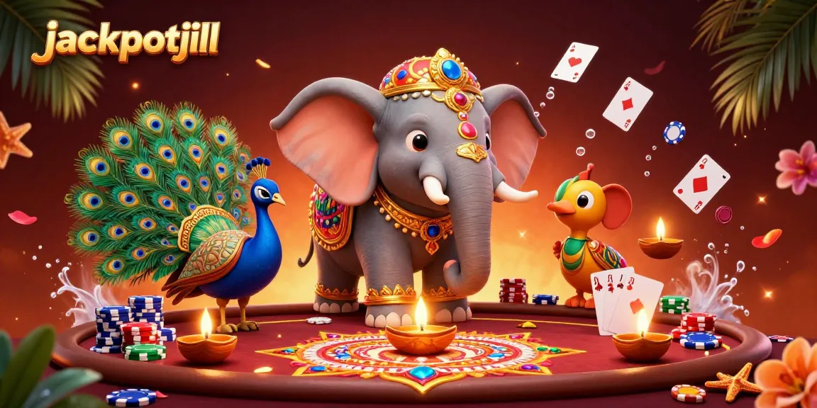 Engage in poker excitement with jackpotjill's vibrant 3D casino scene showcasing dynamic elements.