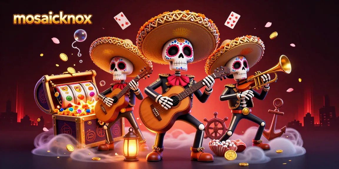 Mosaicknox invites players to enjoy winning spins on vibrant slot games with cheerful mariachi figures.