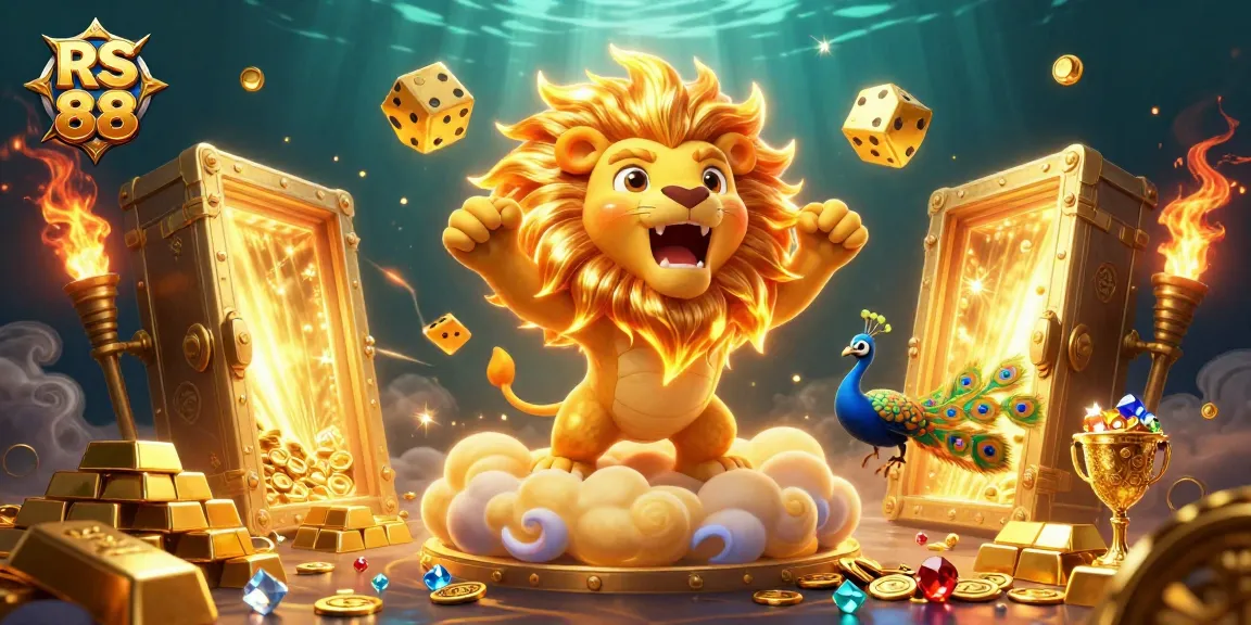 Experience the thrill of casino games with RS 88, featuring vibrant 3D illustrations of prizes and adventure.