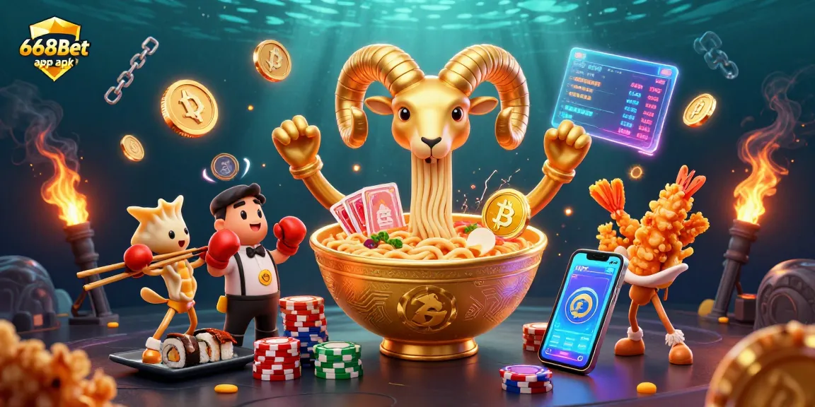 Win big with the 668bet app apk, featuring vibrant casino characters and crypto elements.