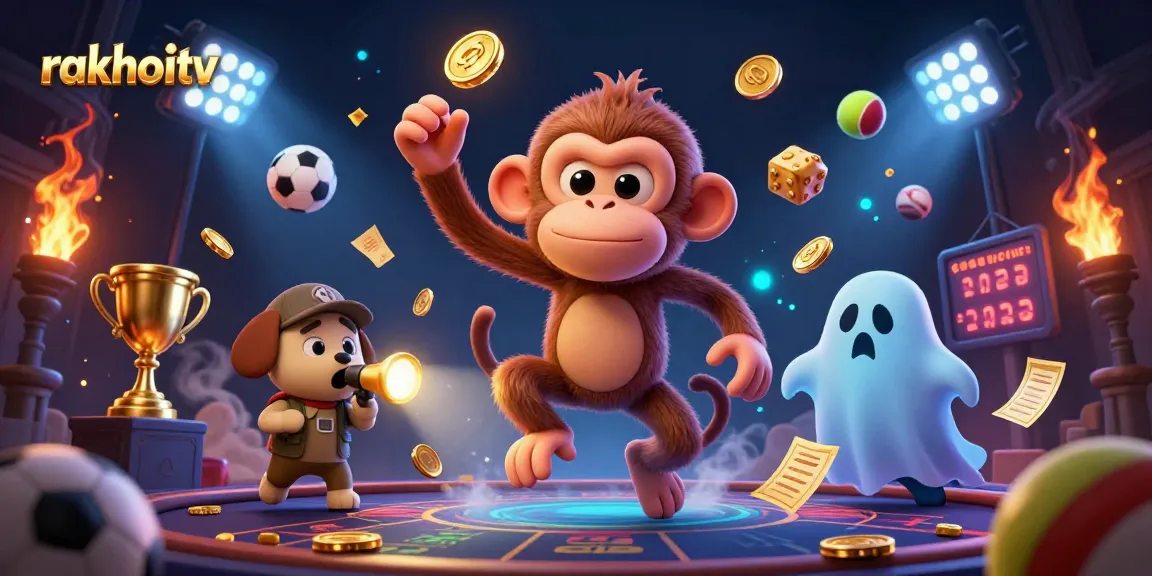 Experience gambling excitement with rakhoitv's vibrant casino scene featuring a poltergeist monkey and sports balls.
