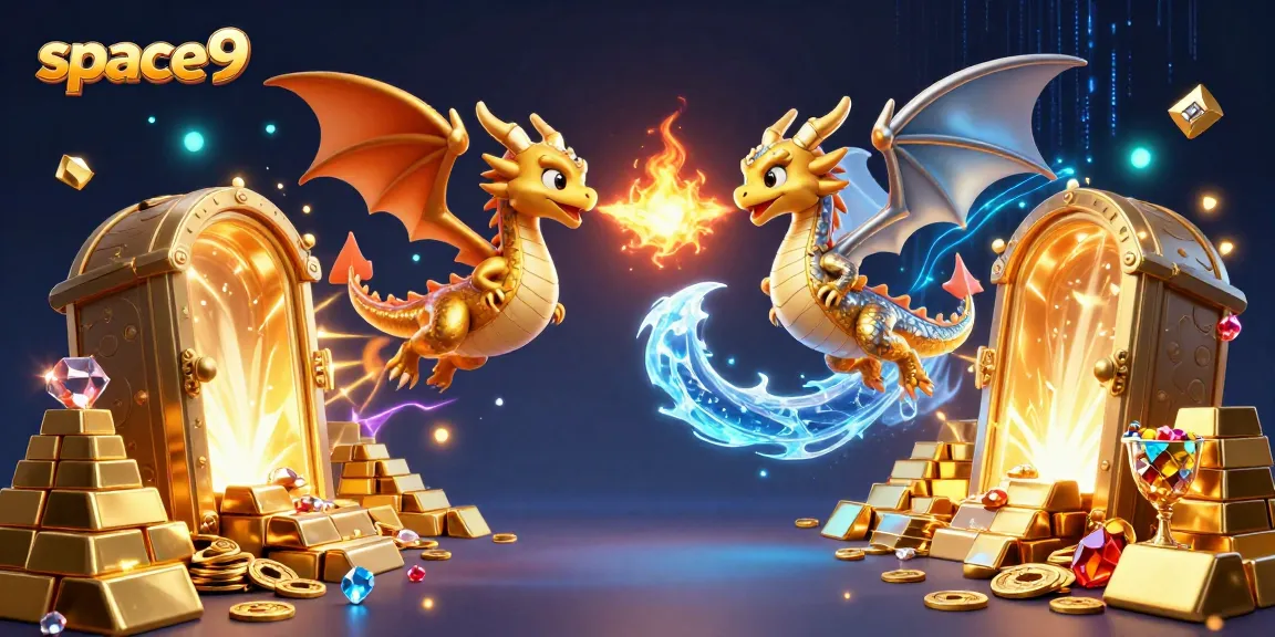 Experience thrilling wins at space9 casino with intertwined dragons and treasure visuals.