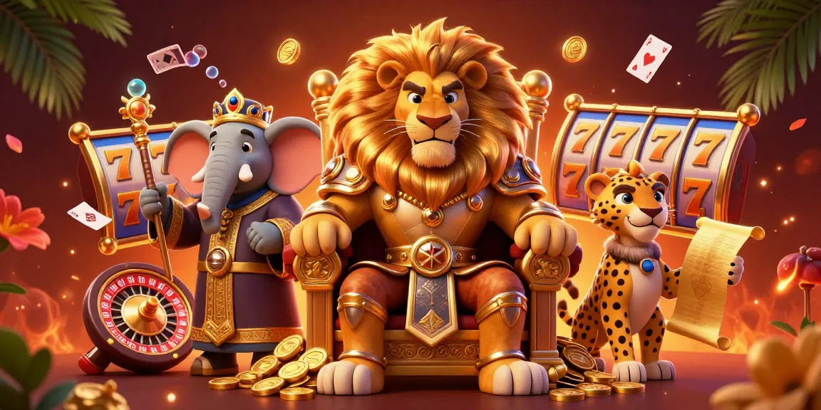 Experience endless fun at lolajack casino with a vibrant scene of a lion king, wise elephant, and a cheetah amidst spinning slot reels.
