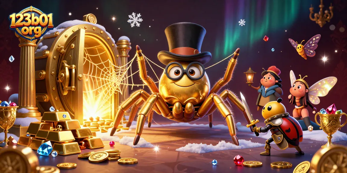 Experience the thrilling world at 123b01 org with a golden tarantula and beetle knight in an exciting casino scene.